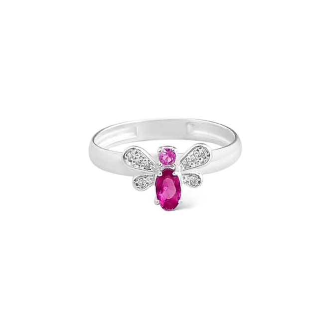 Anel de Libélula Cravejado com Zircônias Brancas e Rubi Rose