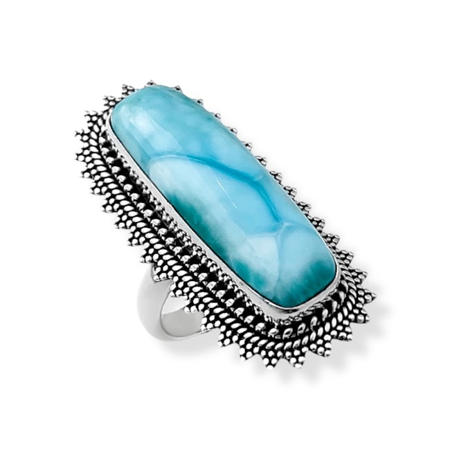Anel de Pedra Larimar em Formato Retangular 