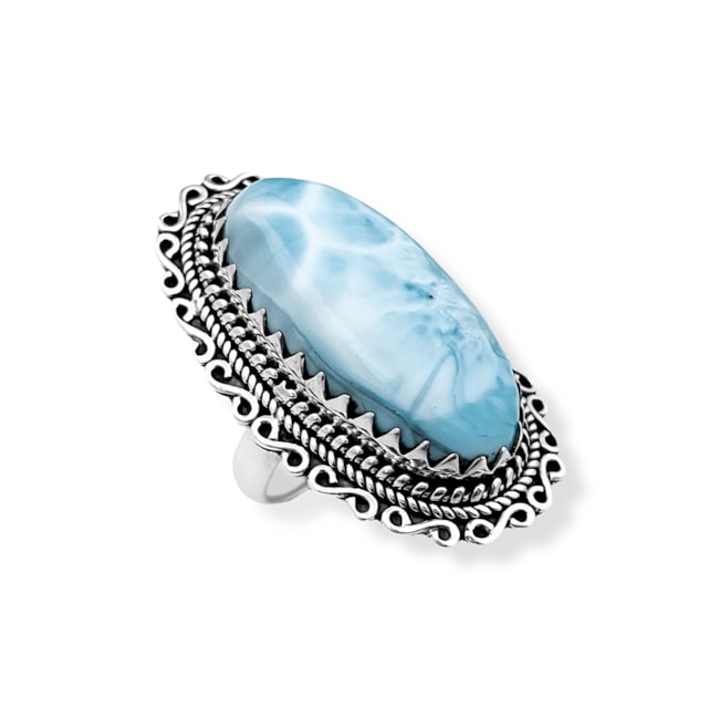 Anel de Pedra Larimar Oval com Arabescos 