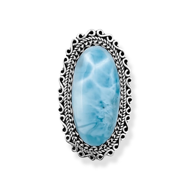 Anel de Pedra Larimar Oval com Arabescos 