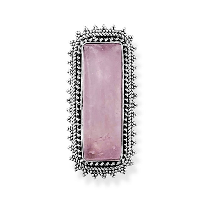 Anel de Pedra Quartzo Rosa em Formato Retangular com Arabescos 