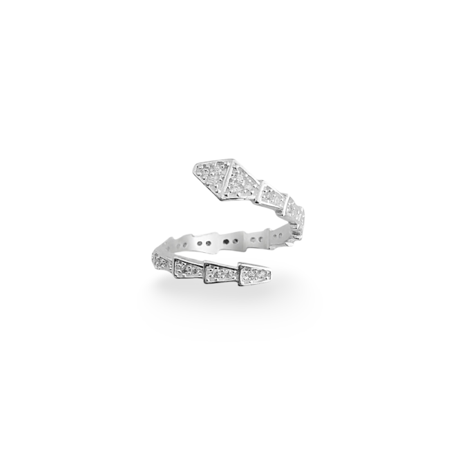 Anel de Serpente Ajustável Cravejado de Zircônias Cristal 