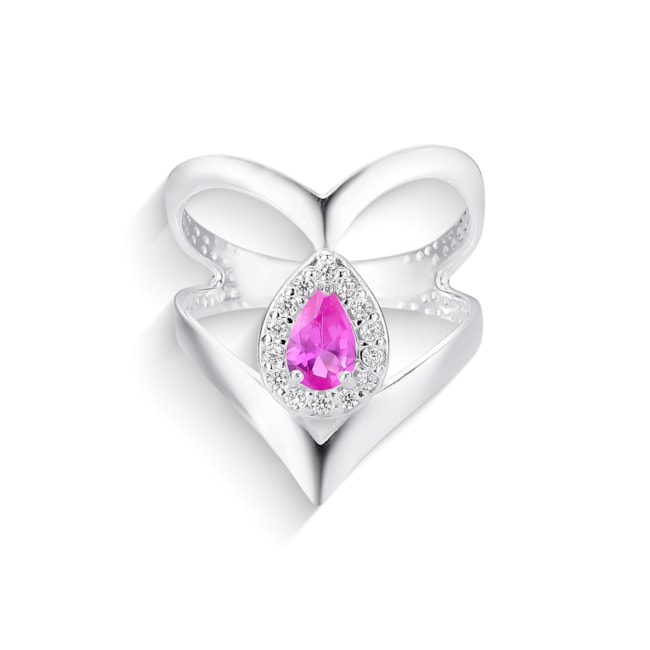 Anel em V Duplo com Gota Rubi Rose Cravejada com Zircônias