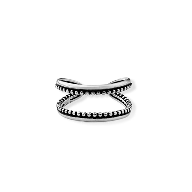 Anel Envelhecido Aro Duplo Com Detalhe de Bolinhas Ajustável 