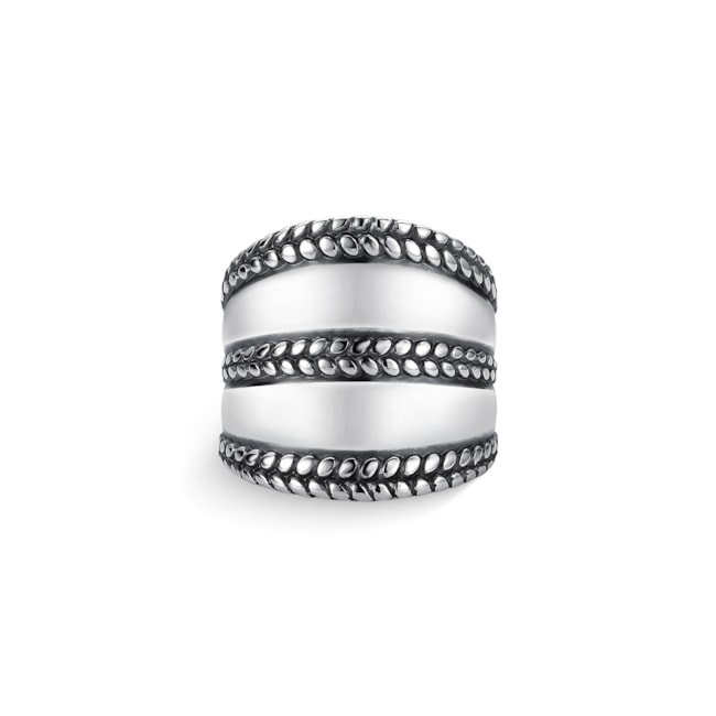 Anel Envelhecido Boho Largo Abaulado com Detalhes de Corda