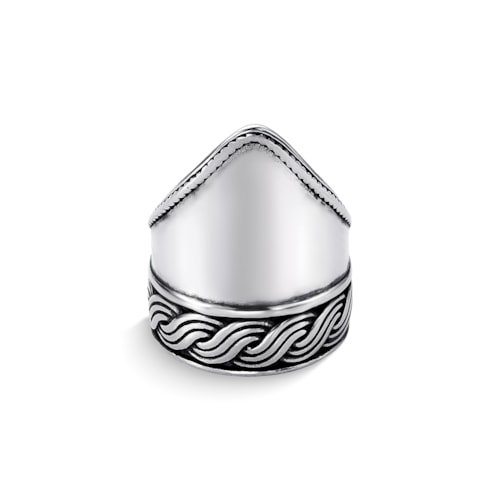 Produto Anel Envelhecido Boho Trabalhado com Aro em V Ajustável 