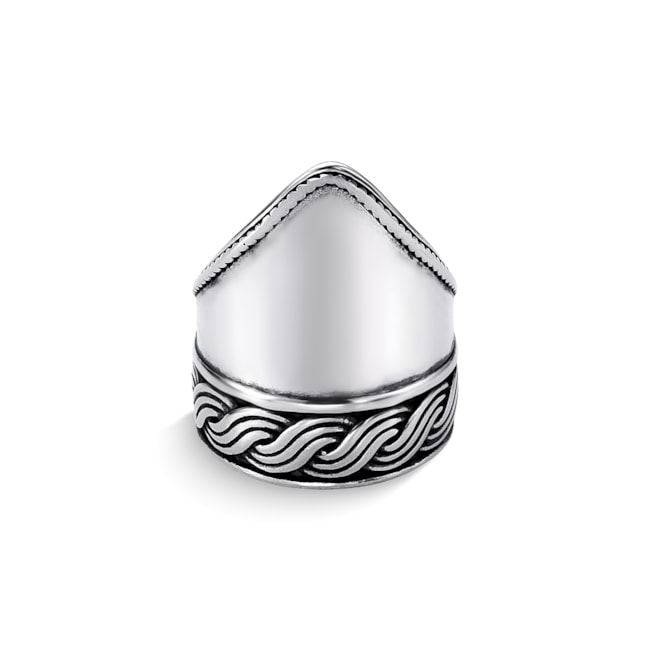 Anel Envelhecido Boho Trabalhado com Aro em V Ajustável 