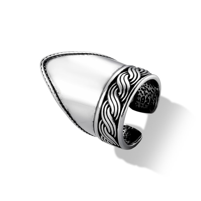 Anel Envelhecido Boho Trabalhado com Aro em V Ajustável 