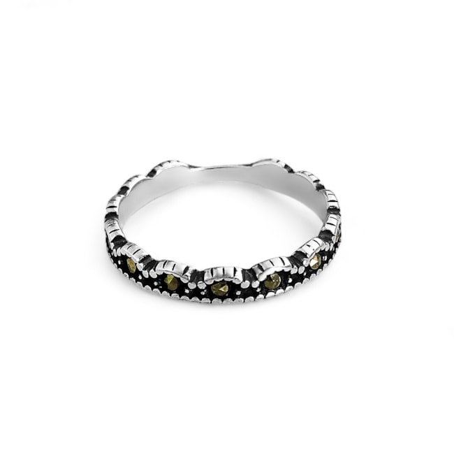 Anel Envelhecido com Borda Trabalhadas e Marcassitas