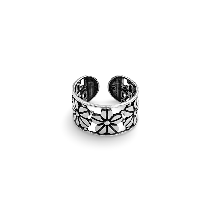 Anel Envelhecido com Flores Ajustável 