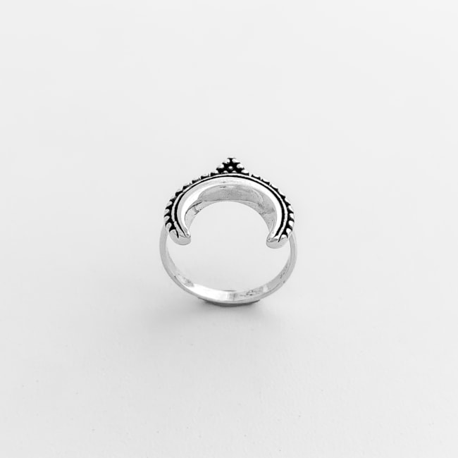 Anel Envelhecido Meia Lua com Bolinhas em Volta 