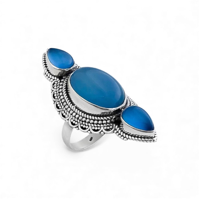 Anel Indiano com Pedra de Calcedônia Azul 