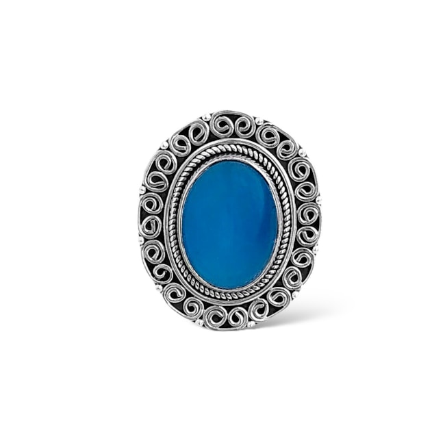 Anel Mandala com Pedra Calcedônia Azul 