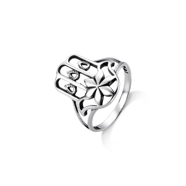 Anel Mão de Hamsã com Flor 