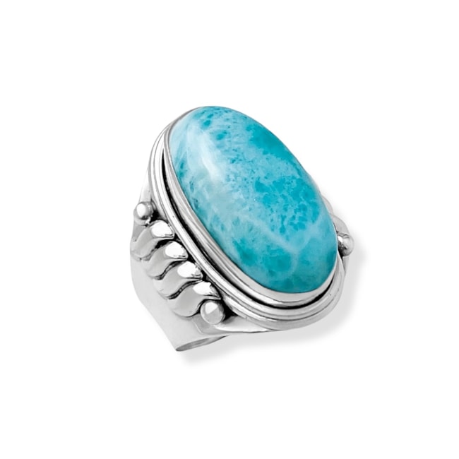 Anel Oval com Pedra Larimar