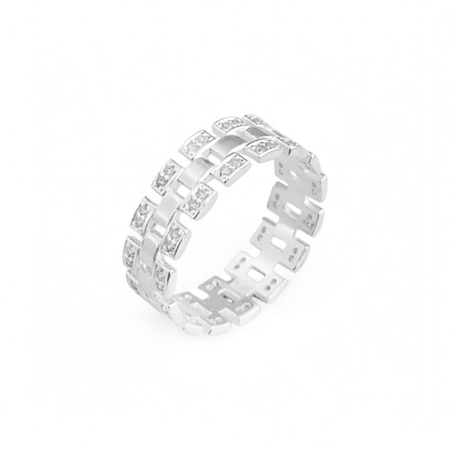 Anel Rêtangulos Intercalados Cravejado com Zircônia 
