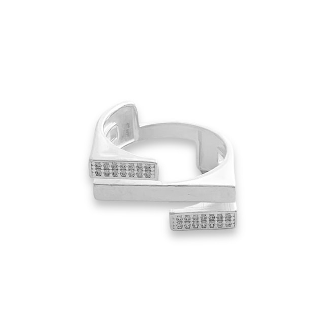 Anel Sinete com 2 Aros Cravejados de Zircônias