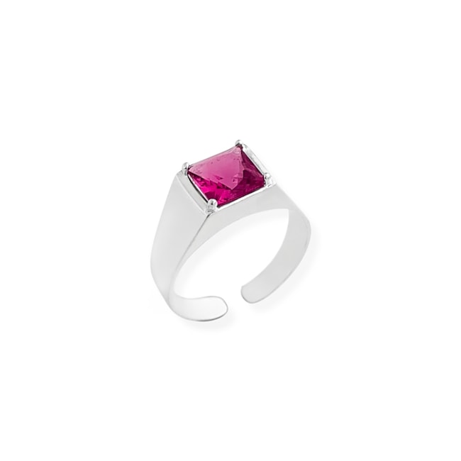 Anel Sinete com Zircônia Rubi Rose