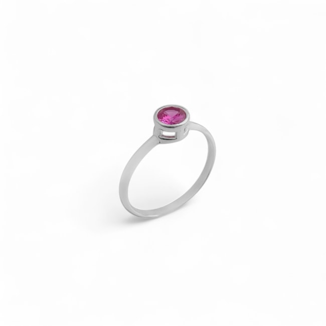Anel Solitário Aro Liso Caixa Alta com Zircônia Rubi Rose