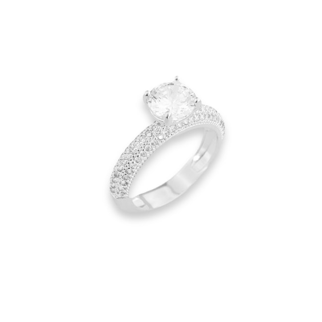 Anel Solitário com Aro cravejado com Zircônias