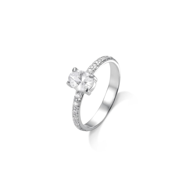 Anel Solitário com Aro Cravejado e Zircônia Oval Cristal