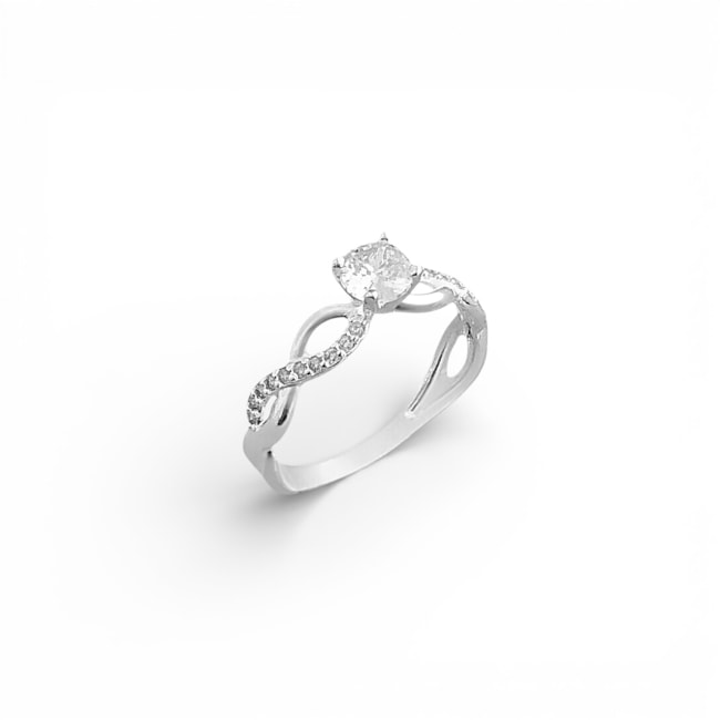 Anel Solitário com Aro Trabalhado em Zircônia Cristal