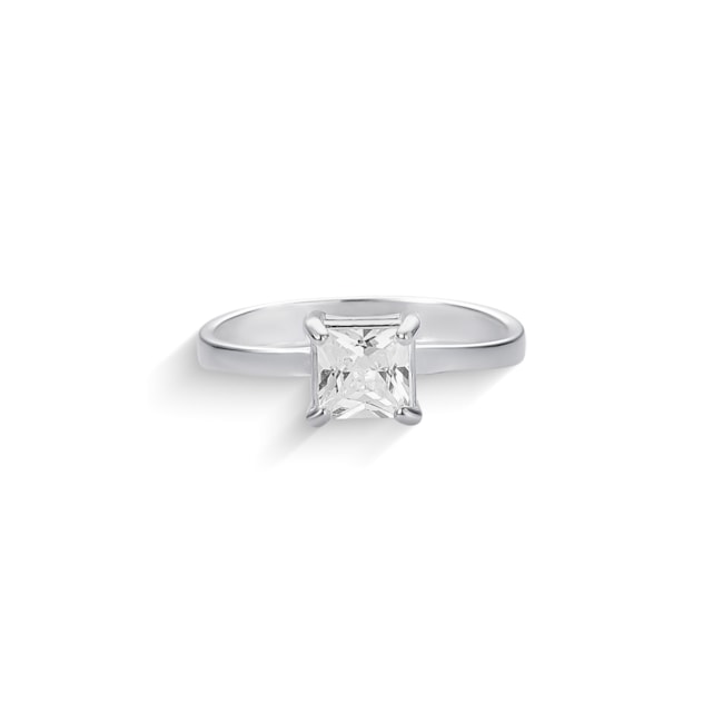 Anel Solitário com Zircônia Cristal Quadrada 
