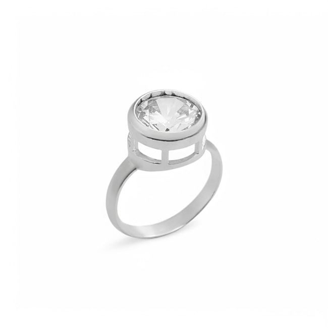 Anel Solitário com Zircônia Cristal Redonda 