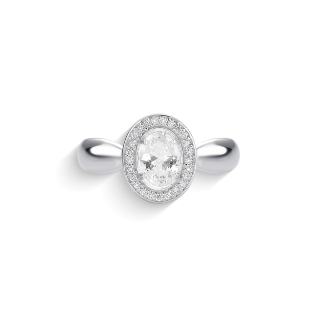 Anel Solitário com Zircônia Oval Cristal Cravejado em Volta