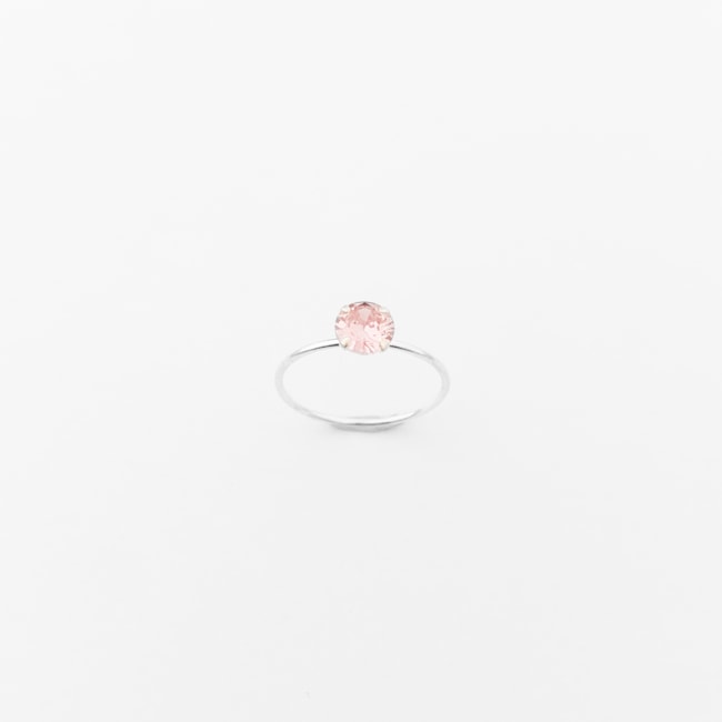 Anel Solitário com Zircônia Rosa