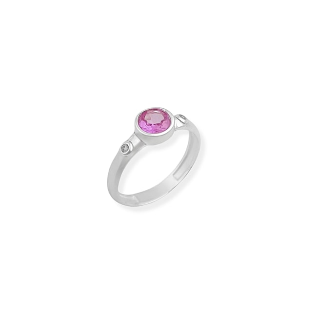 Anel Solitário com Zircônia Rosa 