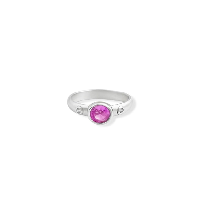 Anel Solitário com Zircônia Rosa 