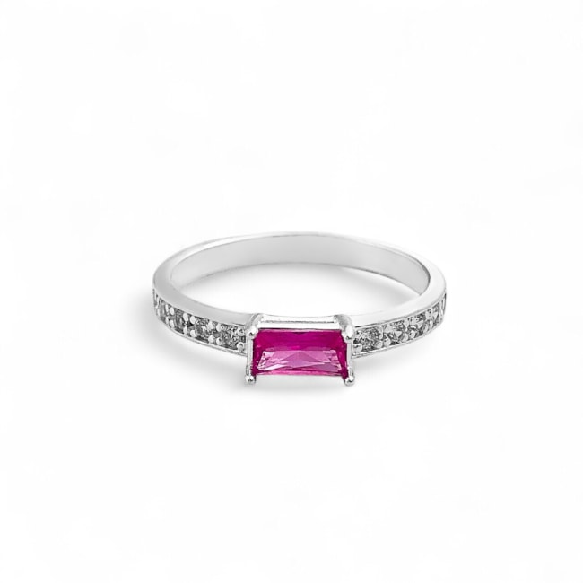 Anel Solitário com Zircônia Rubi Rose e Cravejado de Microzircônias