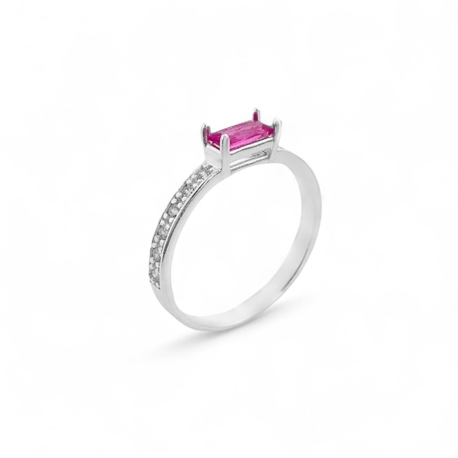 Anel Solitário com Zircônia Rubi Rose e Cravejado de Microzircônias
