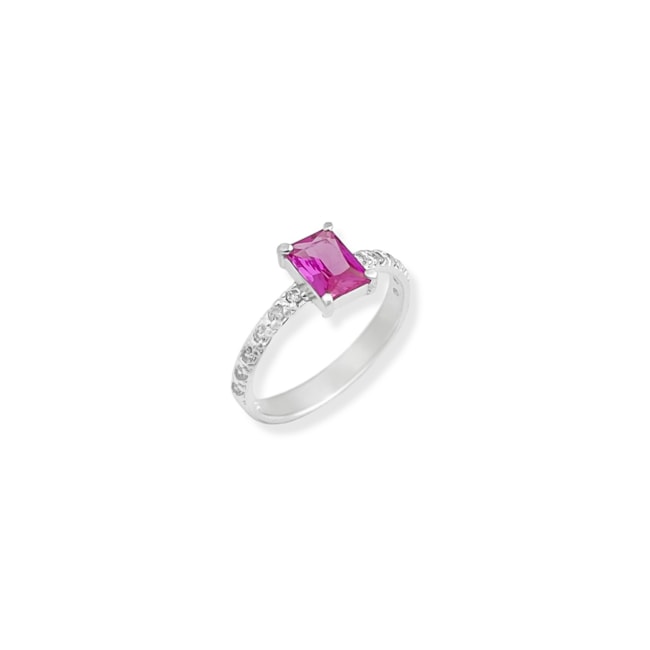 Anel Solitário com Zircônia Rubi Rose e Cravejado de Zircônias 