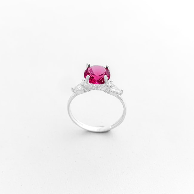 Anel Solitário com Zircônias Rubi Rose e Cristal