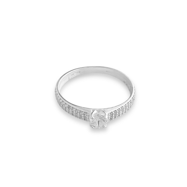 Anel Solitário Cravejado com Zircônias Cristal 