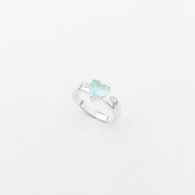 Anel Solitário de Coração com Zircônia Azul e Transparentes