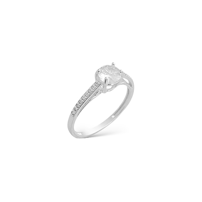 Anel Solitário Trabalhado Meio Aro Cravejado em Zircônia Cristal