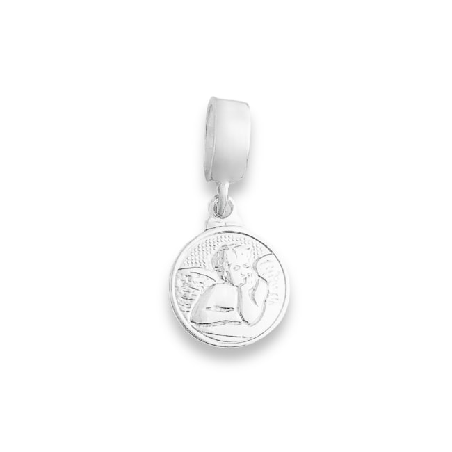 Berloque Branco Medalha de Anjo da Guarda