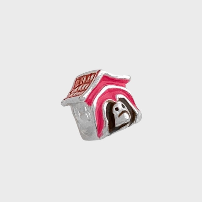 Berloque Casinha de Cachorro Rosa e Vermelho Resinado 