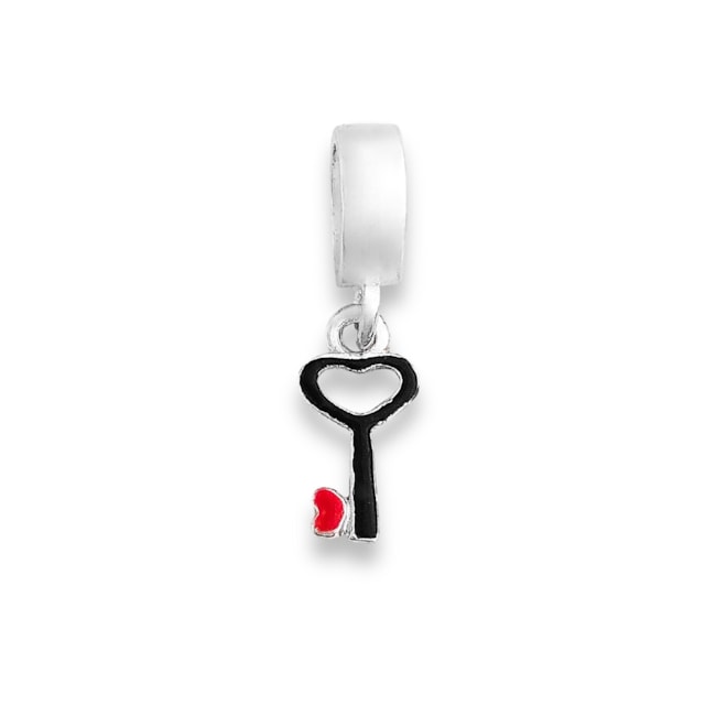 Berloque Chave Vazada e Coração Vermelho na Ponta 