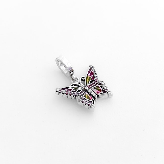  Berloque de Borboleta Colorida com Bordas Cravejadas de Zircônias