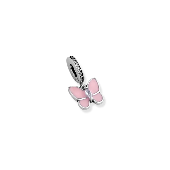 Berloque de Borboleta Rosa Resinado com Zircônias