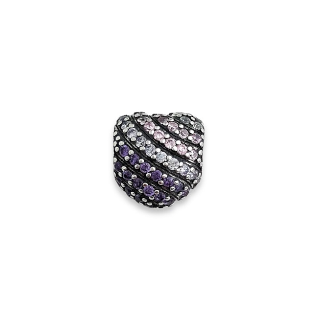 Berloque de Coração Cravejado com Zircônia Rosa Cristal e Lilás 