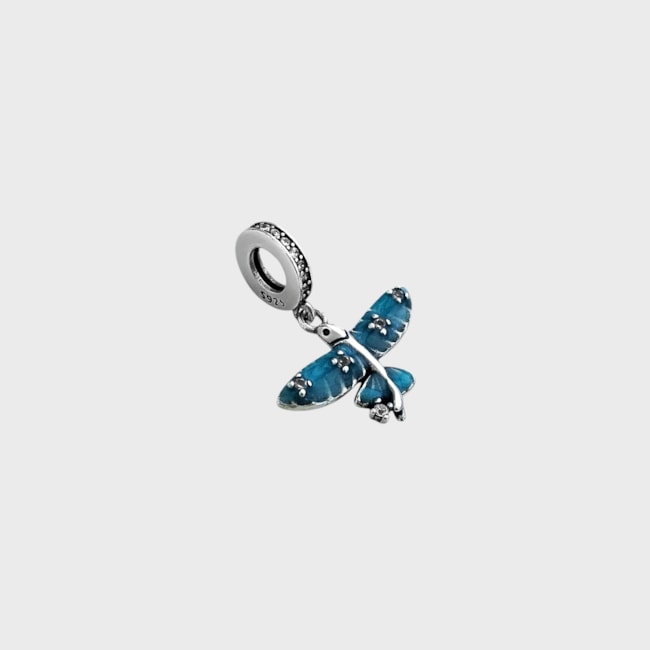 Berloque de Pássaro Azul Resinado e Contra Argola Cravejado com Zircônia Cristal 