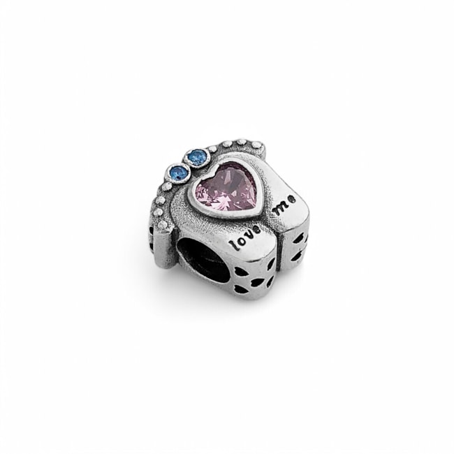 Berloque de Pé Envelhecido com Zircônias Azul e Rosa 