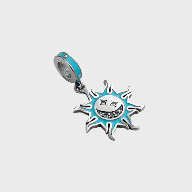 Berloque de Sol Azul Resinado com Rosto e Zircônia Cristal 