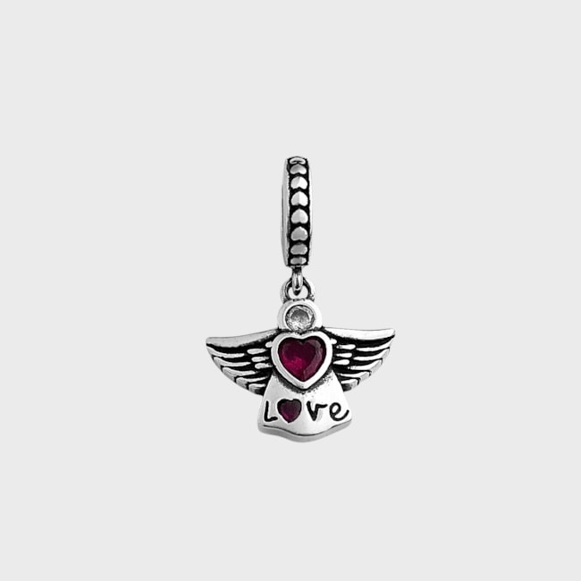 Berloque Envelhecido de Anjo com Zircônia Rubi Rose 