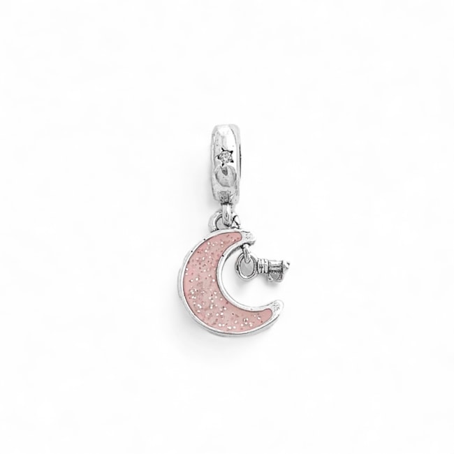 Berloque Meia Lua Rosa Resinado e Um Pingente com Chave